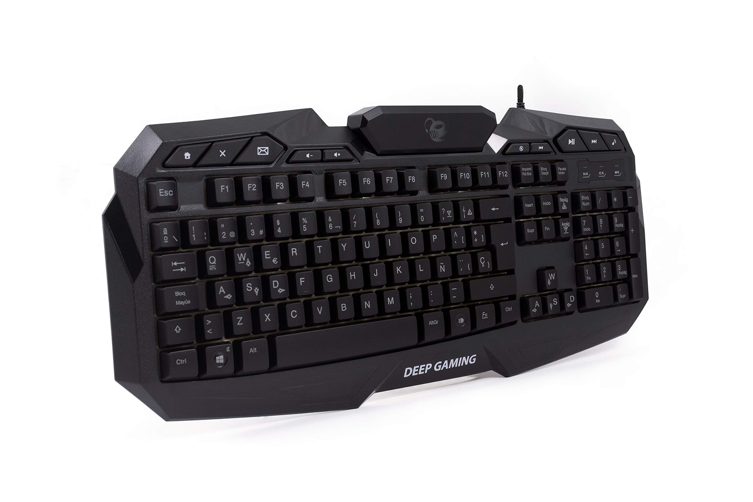 Deep Gaming X-Wing Setup Gaming 4 en 1: Teclado Membrana QWERTY con Ñ retroiluminado, ratón óptico LED 2400 dpi, Auriculares Gamer con micrófono, Alfombrilla Antideslizante. PC/Xbox One/PS4, Negro