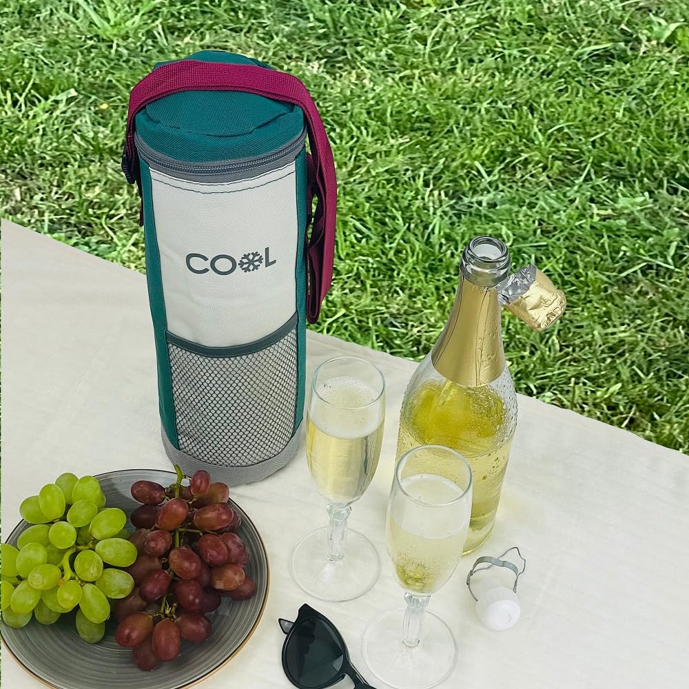 Kühltasche für Flaschen bis 1,5 Liter, Flaschenkühltasche, Größe 12 x 32 cm, Kühlbox, Kühlbeutel, mit verstellbarem Schultergurt Set ideal für unterwegs