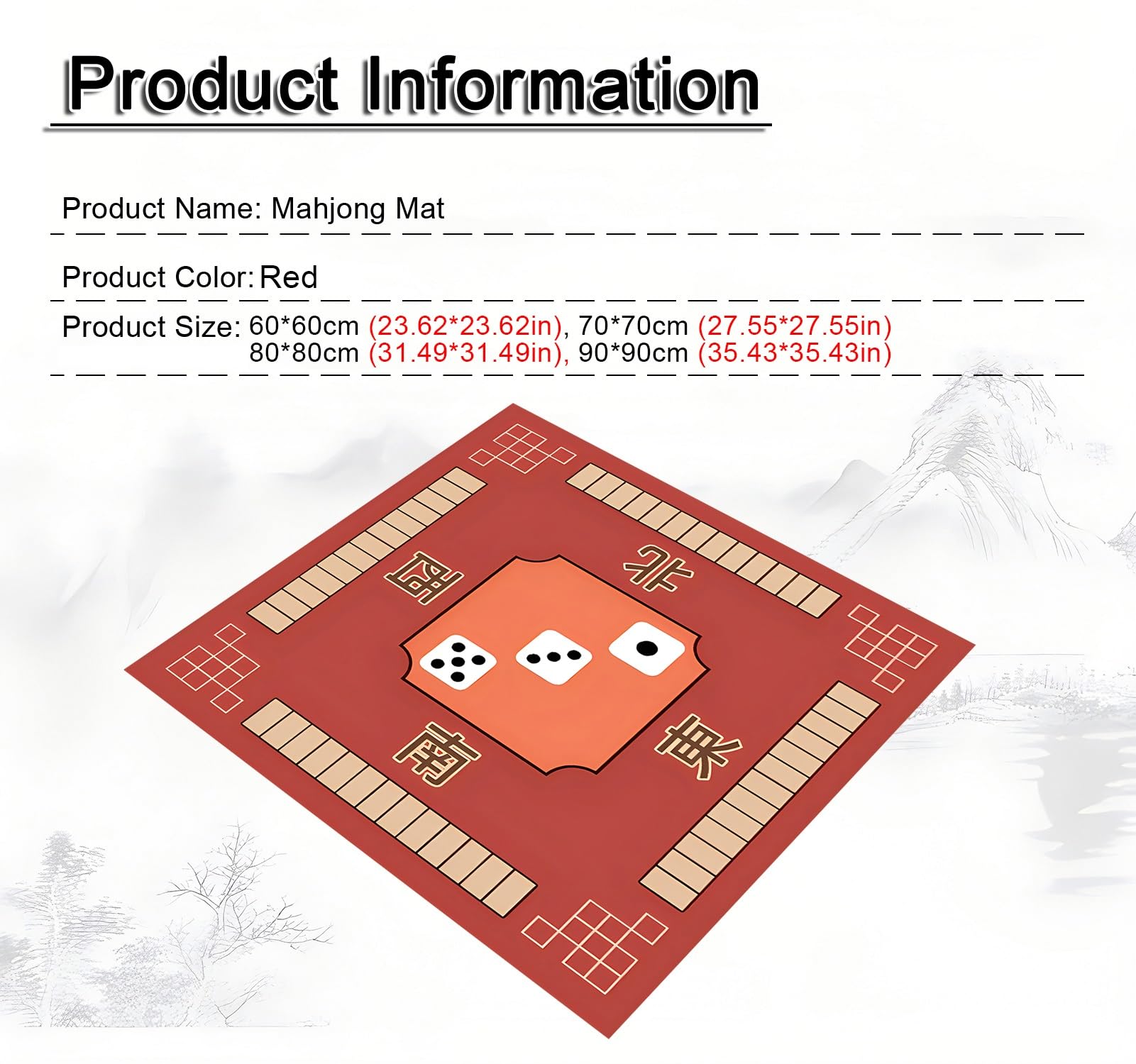 Tapis de Poker, Tapis de Table Majiang, Tapis mah-Jong carré Rouge for(60 * 60cm (23.62 * 23.62 in))