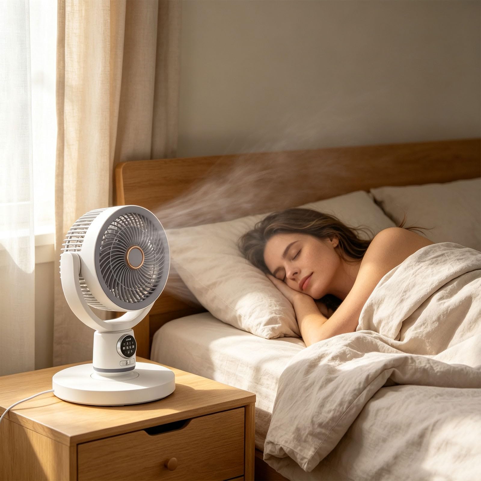 Ventilatore a Piantana Ricaricabile USB-C con Telecomando, 5 Velocità e 4 Altezze Regolabili, Timer, Luce LED Notturna, Circolatore d'Aria 8D Oscillante, Per Camera Da Lettos, Casa, Ufficio, Cucina