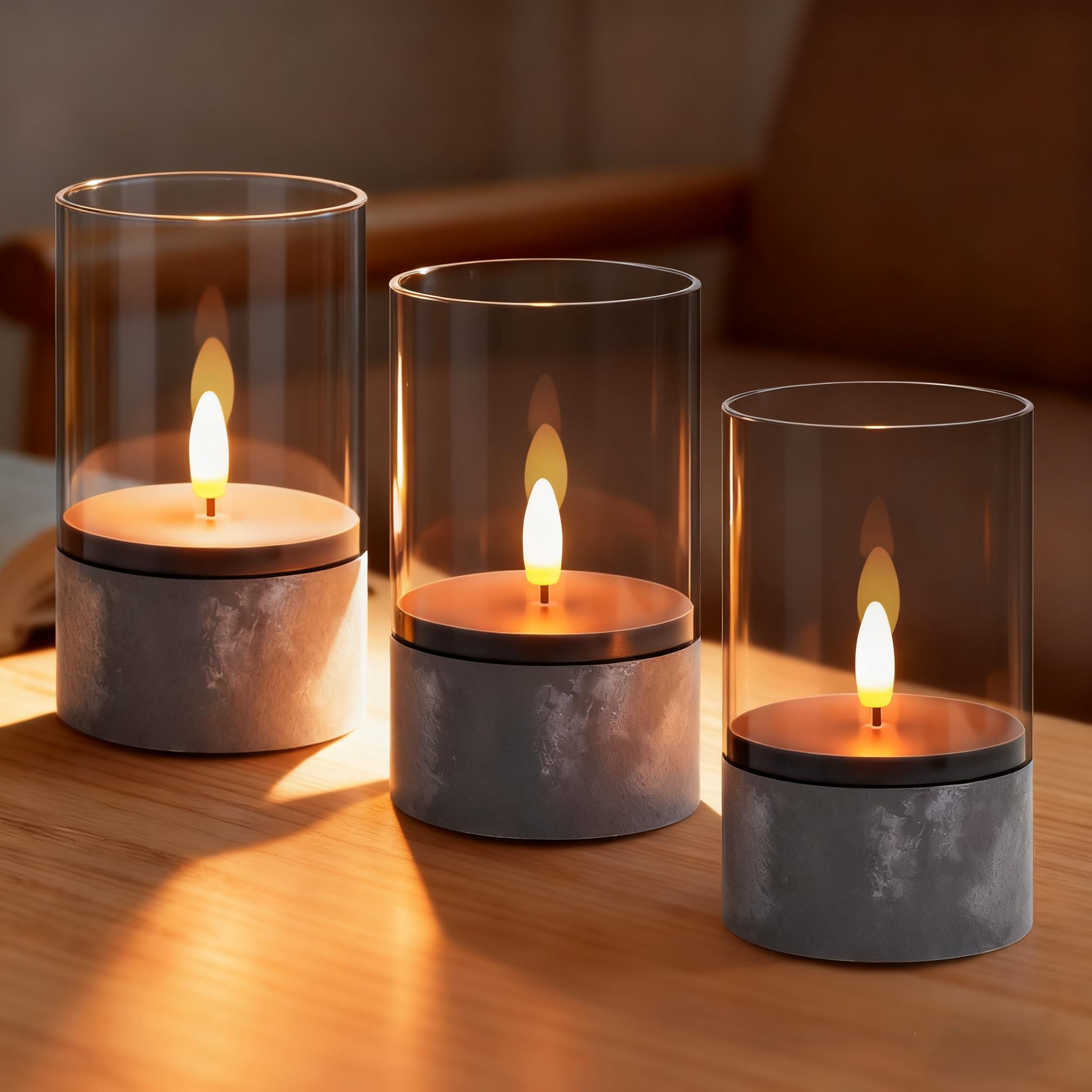 Dixmas 3 Stück Flammenlose LED Kerzen, realistische flackernde Kerzen 3D-Docht, Festliche Kerzen für Schlafzimmer, Badezimme，Weihnachten Deko