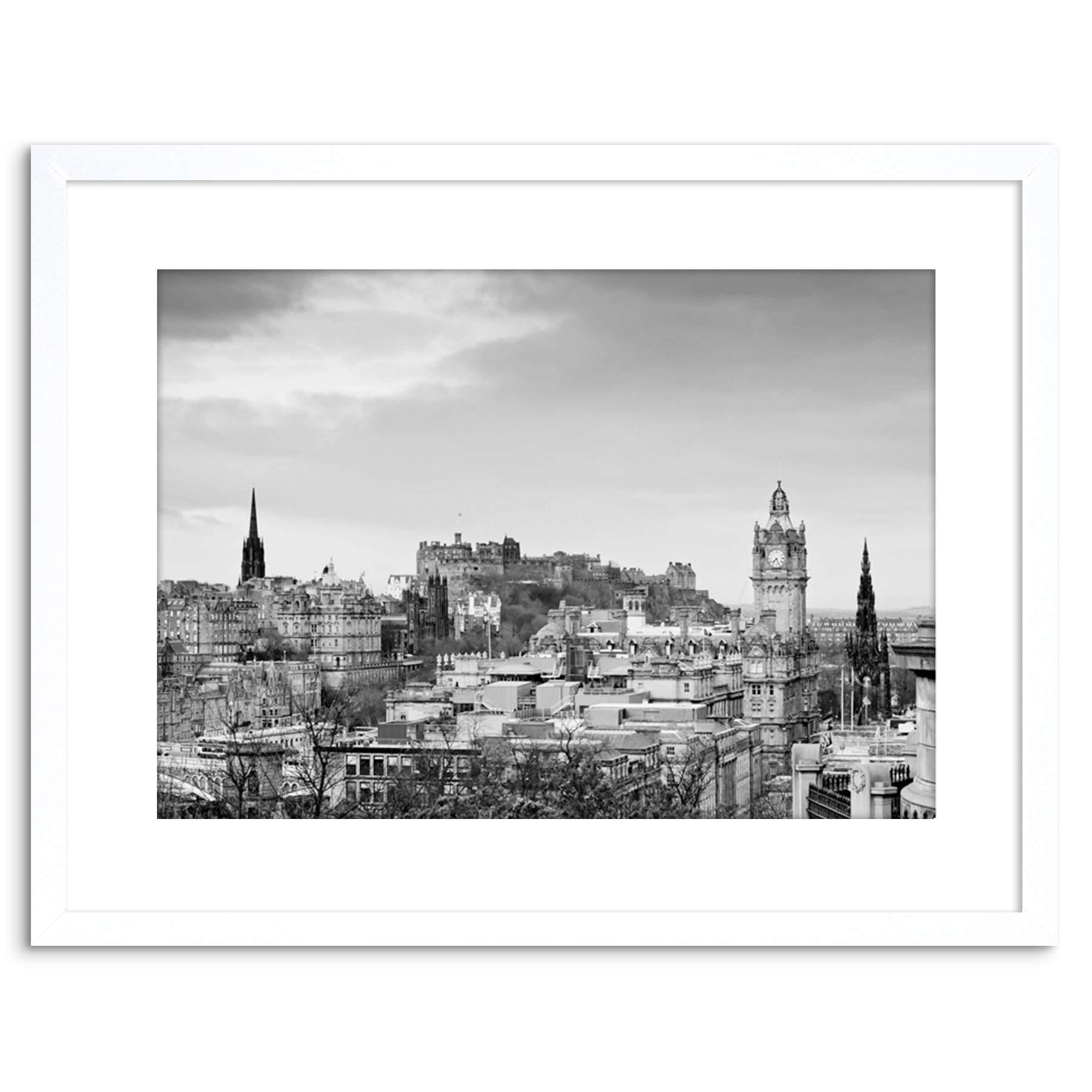 Wee Blue Coo Photo Cityscape Edinburgh Castle Rooftops Black White Framed Wall Art Print