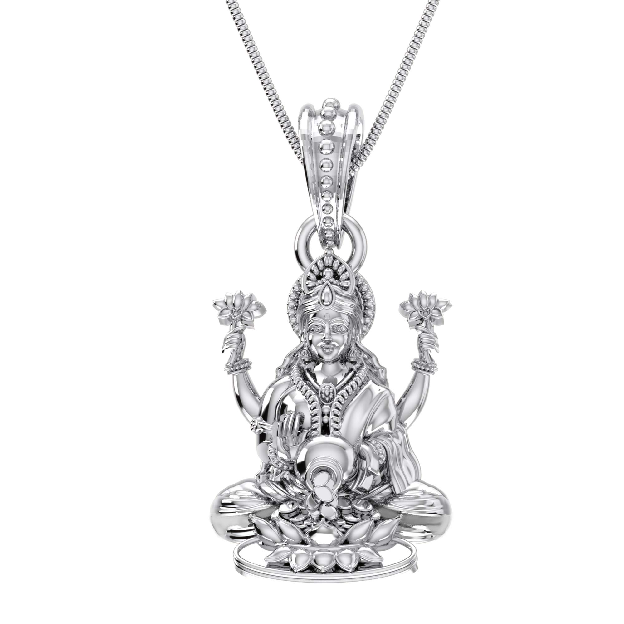 Sterling Silver (92.5% purity) Goddess Laxmi Ji Pendant for Men & Women 925 Pure Silver Lord Laxmi Locket for Good Health & Wealth - Laxmi-Pendant