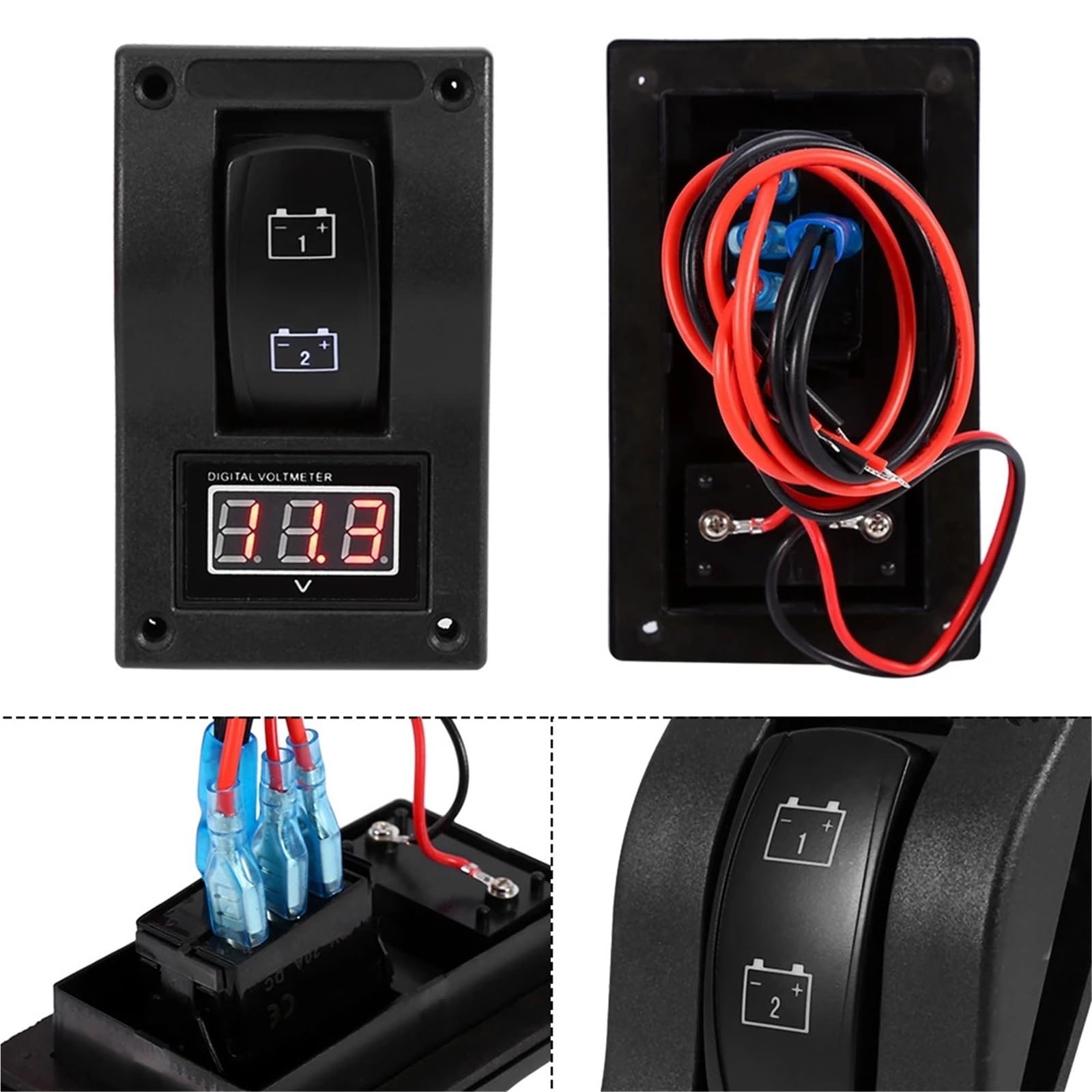 Interruttore Marino, Pannello di prova for doppia batteria a LED con voltmetro for barca da 12 V CC, interruttore a bilanciere On Off On