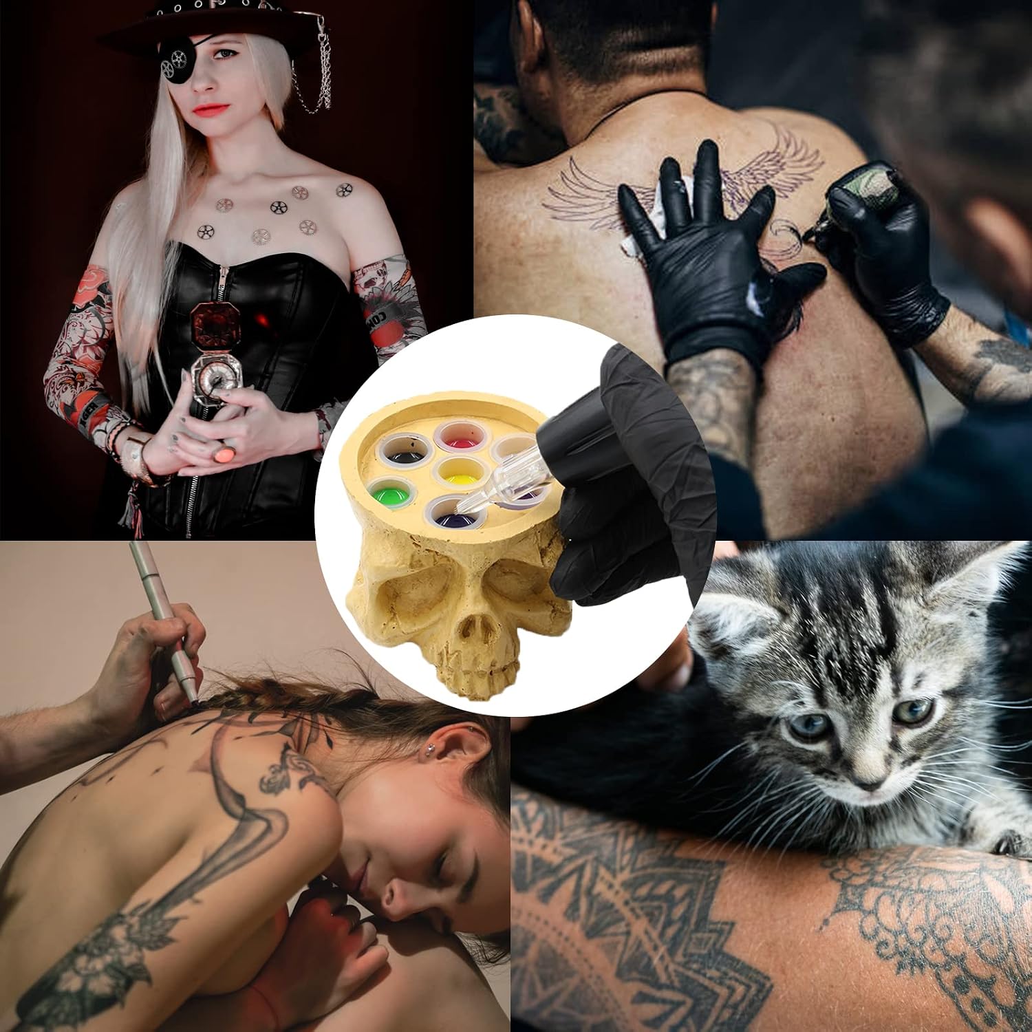 Ink Cap Holder with 100Pcs Tattoo Ink Caps, 1Pc Tattoo Ink Cups Holder with 100Pcs Large Tattoo Ink Cups Tattoo Pigment Cups Stand and Pigment Caps Cups Kit for Tattoo Ink Beginners and Artists