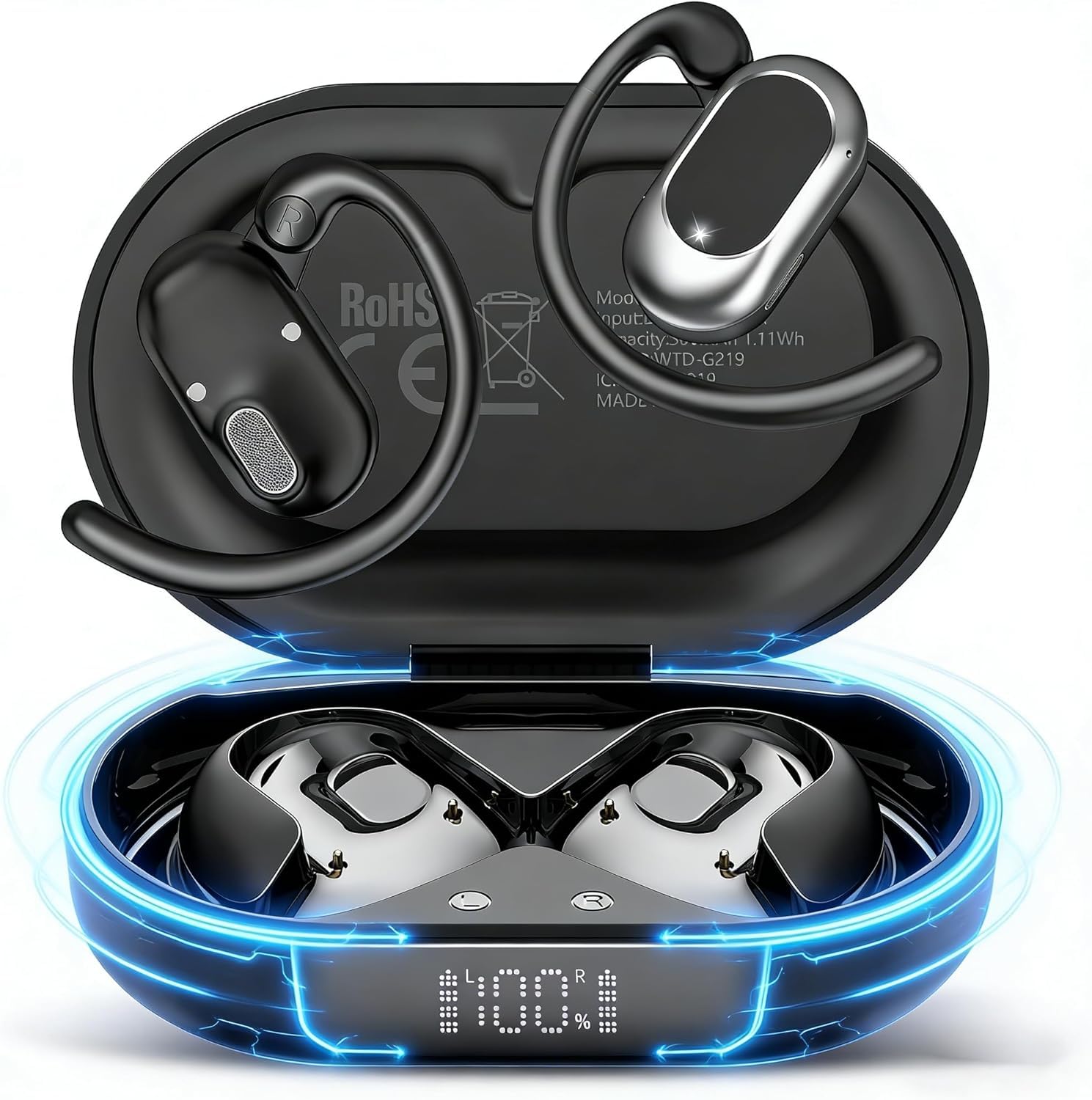 Écouteurs Bluetooth sans Ouverts, 2026 HiFi Écouteurs Bluetooth 5.4 à Conduction Aérienne, Oreillette sans Fil Sport avec 4 ENC Mic, IP7 Étanche Oreillette Bluetooth Android/iOS