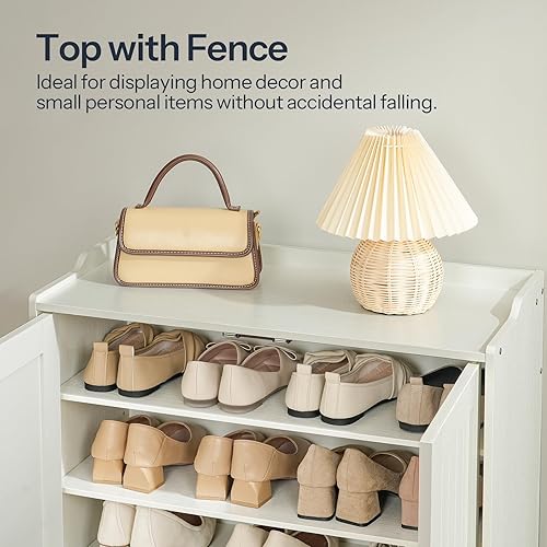 Miniatura 7 de HOOBRO Gabinete de zapatos, organizador de zapatos de 5 niveles con puertas, armario de madera para zapatos para entrada, armario independiente para