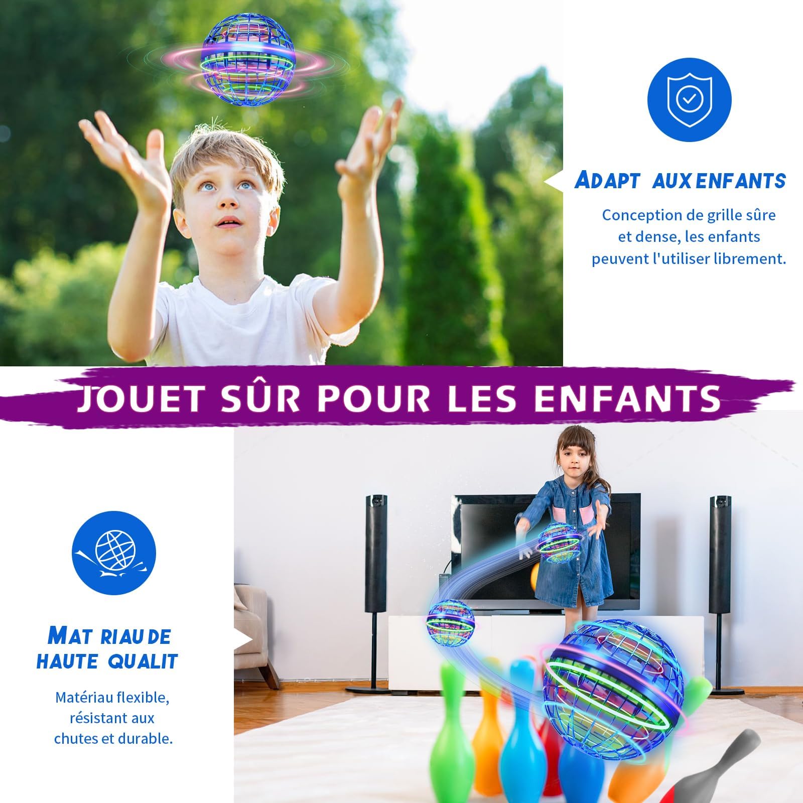 Korffe Fly Hand Spinner Drone Enfant,Boule Volante Lumineuse Cadeau Noel Jouet Garcon 6-18 Ans Jouet Fille 6-18 Ans Jeux Exterieur Enfant Drone