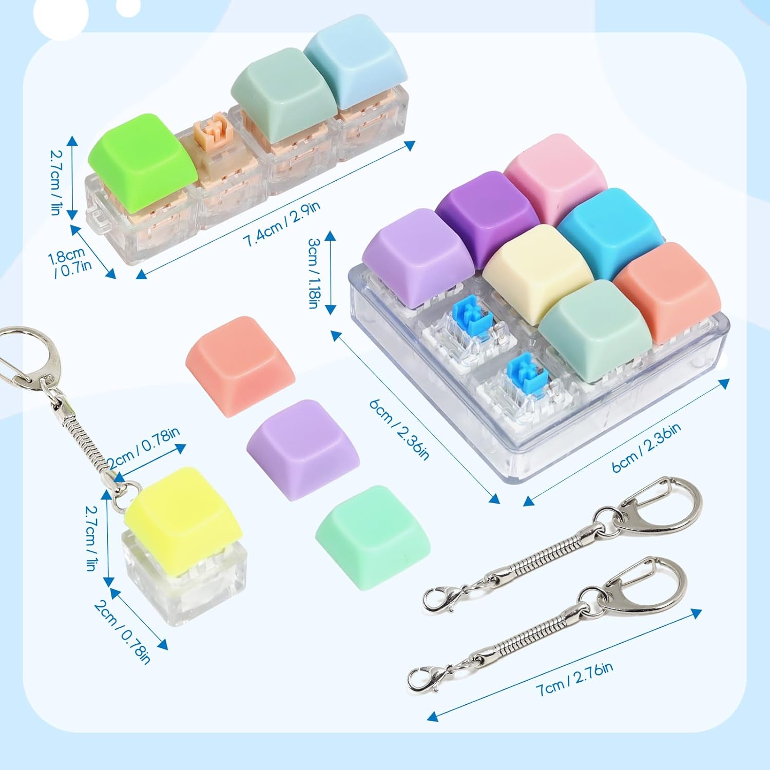 Keyboard Fidget Toys- 3Pcs Fidget Keyboard Clicker Keyboard Button Quiet Fidget Keychain Decompression Toys for Stress Relief Office Pass The Time or Gift (Style B)