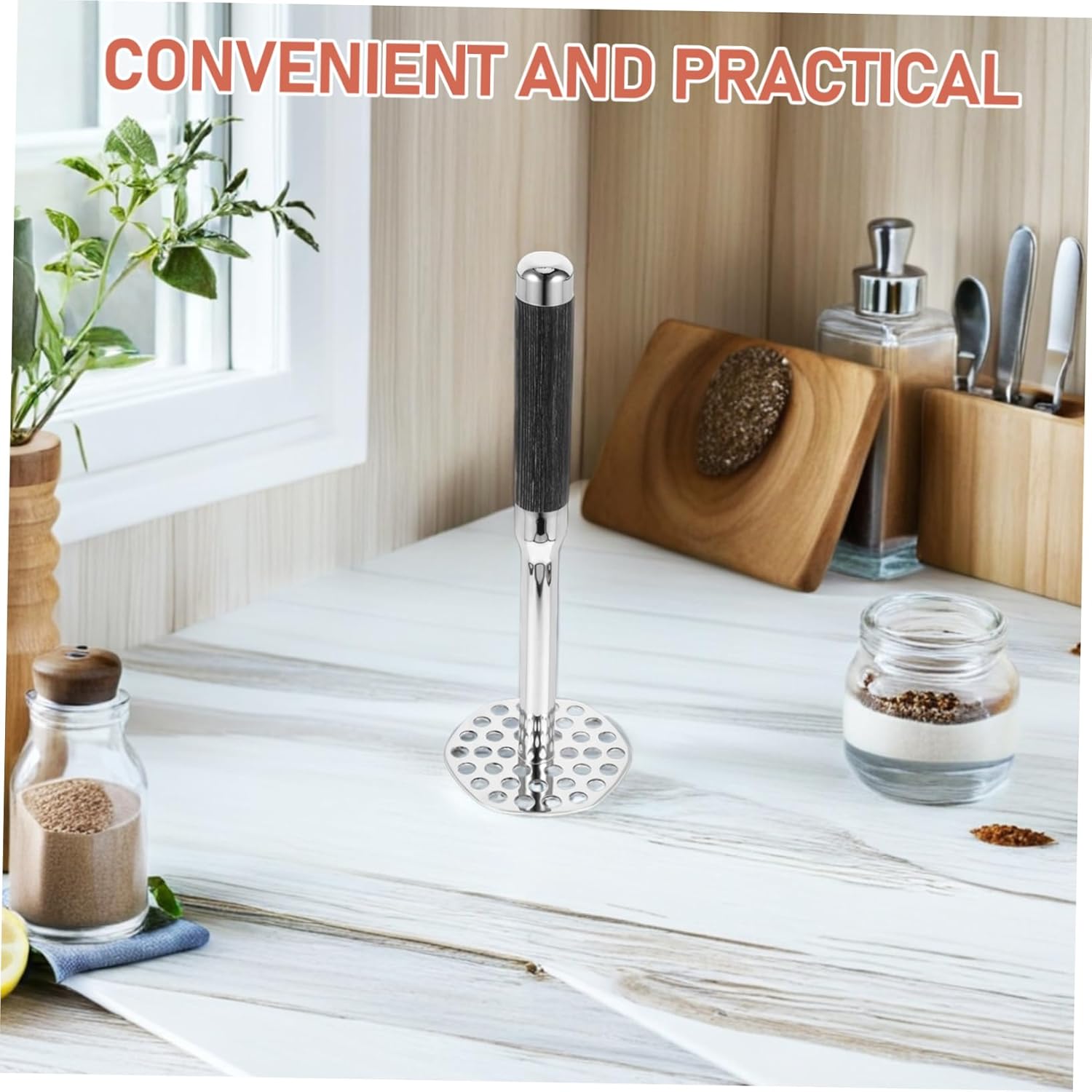 Stainless Steel Potato Masher Ergonomic Handle for Effortless Mashing of Potatoes Vegetables and Fruits Multi-functional Kitchen Tool for Home and