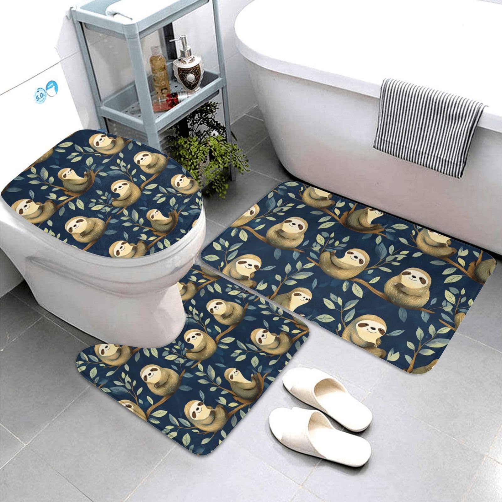 Tapis de salle de bain absorbant et antidérapant lavable motif feuille