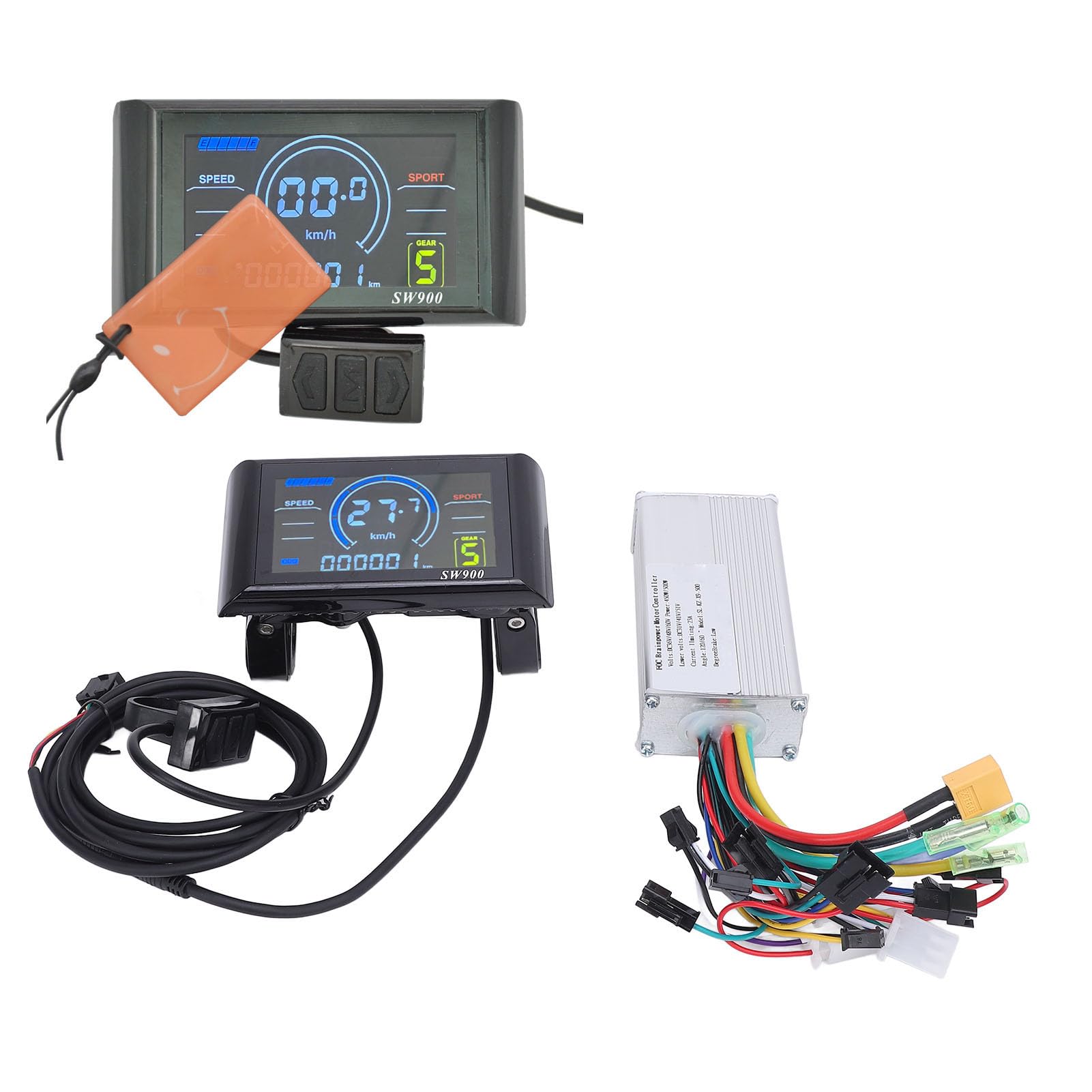 BuyWeek Kit Controller Brushless Bici Elettrica, Controller Motore Brushless 36V 48V 60V 450W 500W Centralina Bici Elettrica a Onda Sinusoidale con SW900 NFC Chiave di Induzione