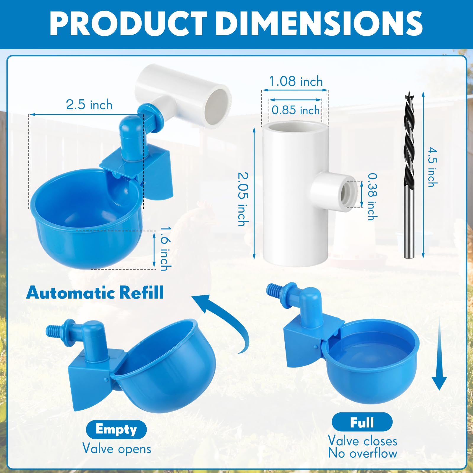 LemonRoad Juego de 30 vasos automáticos para bebederos de pollo con cuenco de 1/2 pulgada de PVC para beber, abridor de agujeros de montaje para aves de corral, dispensador de agua para pato, ganso