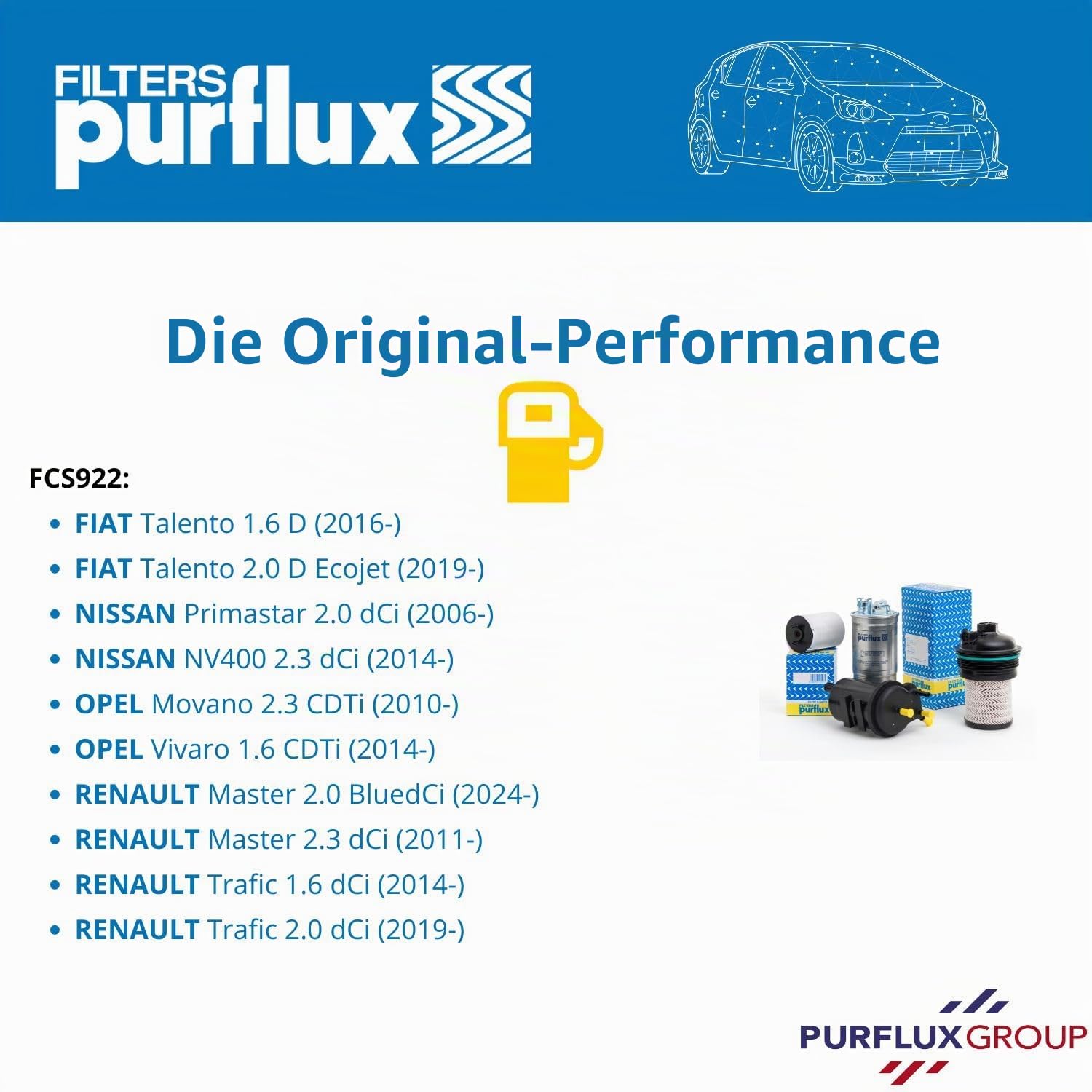 PURFLUX FCS922 Kraftstofffilter Filter Cartridge Kompatibel mit RENAULT Master 3 Kasten FV 1640000Q1D 7485156798 1640000Q2M | Kompatibel mit: FIAT TALENTO Bus, TALENTO Kasten, TALENTO Pritsche/Fahrgestell, MERCEDES-BENZ MARCO POLO Camper, VITO Kasten