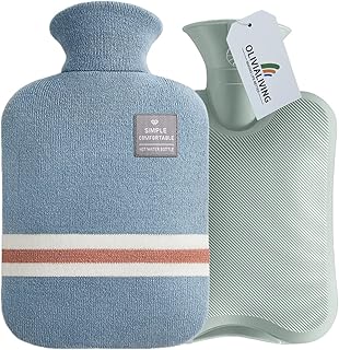 OliviaLiving Hot Water Bag Hot Water Bottle 2 Liter Heat Up and Refreezable Hot Cold Pack with Classic Striped for Pain Re...