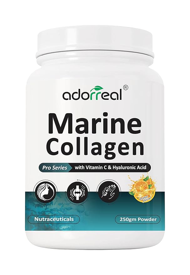 Adorreal Marine Collagen Powder with Vitamin C & Hyaluronic Acid | For Hair and Skin Health | Metabolism Booster and for Muscle Health | 250 gm
