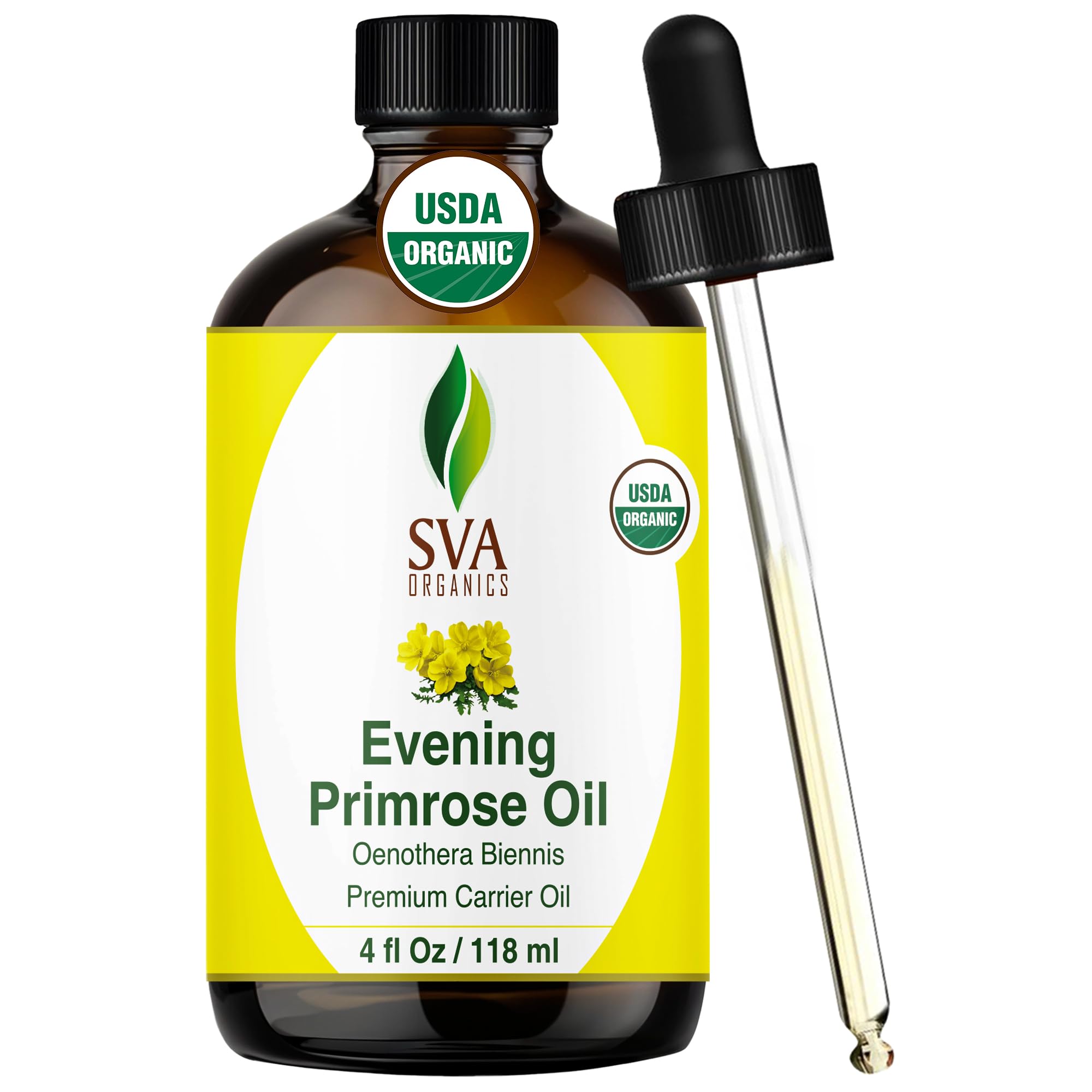 Evening Primrose Oil 4 oz(118 ml) 100% Pure Therapeutic Grade by SVA ORGANICS - for Wrinkle-Free Skin, Face and Hair and rejuvenate