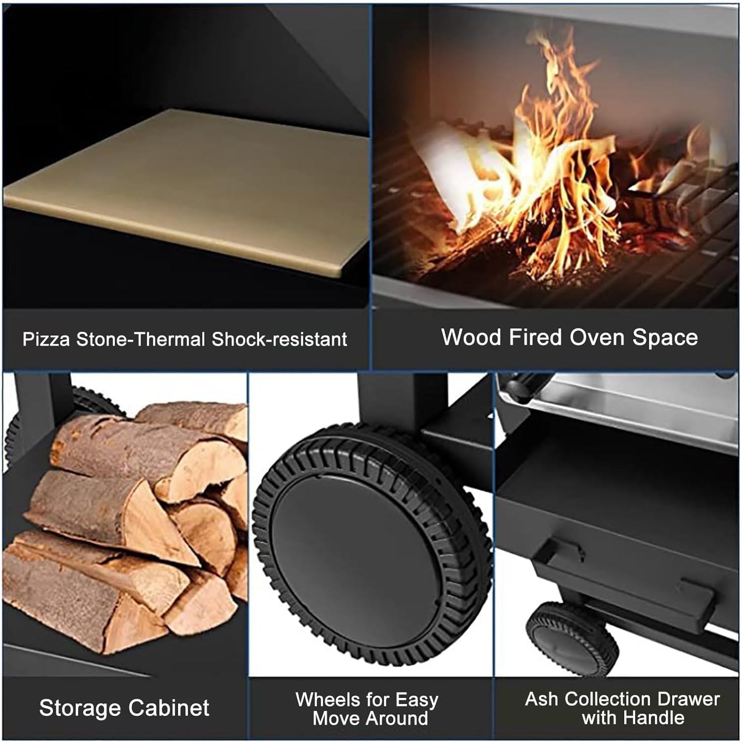 Horno de Pizza de leña para Exterior, Horno de Pizza al Aire Libre, Horno de Pizza portátil de pellets de leña con termómetro y Bolsa de Transporte, para Acampar en el Patio Trasero, Cocina