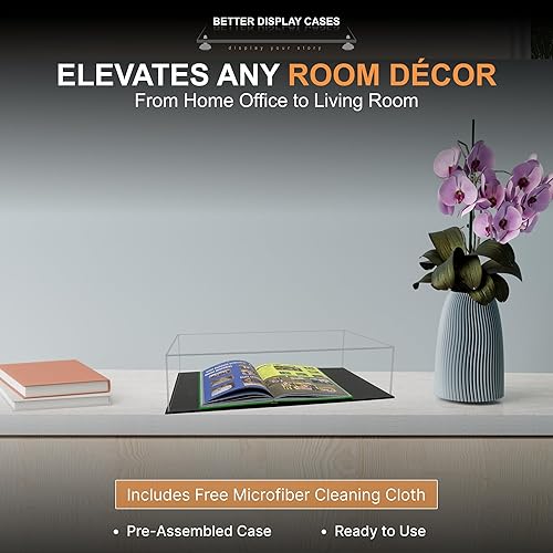 Vista 214 de Better Display Cases Versátil vitrina de acrílico transparente - Caja rectangular grande con base blanca 18" x 12" x 3" (BK09)