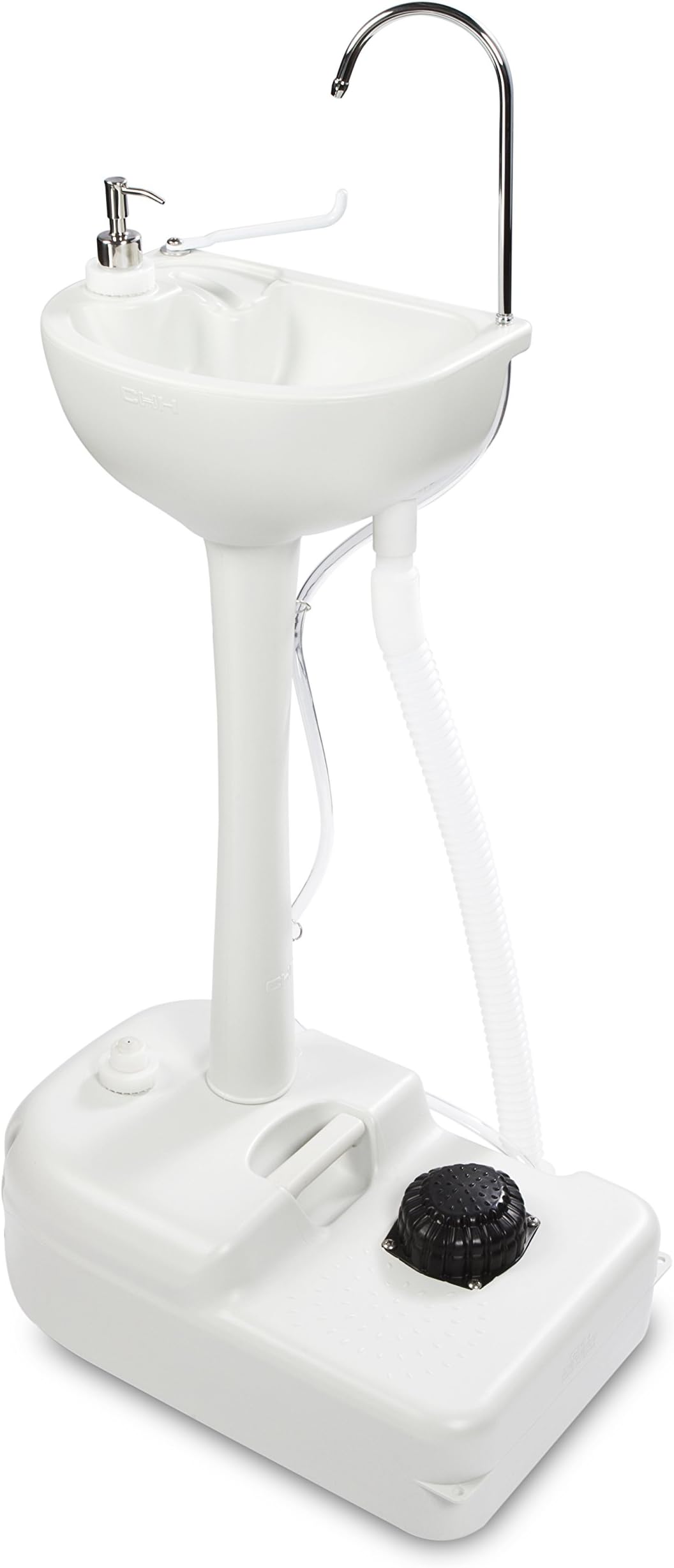 Hike CrewPortable Outdoor Foot Pump Camping Sink โ Collapsible Hand Wash Basin w/ 5 Gallon (19L) Water Tank, Wheels, Soap Dispenser, Gooseneck Faucet & Towel Holder โ for RV, Travel, Worksite