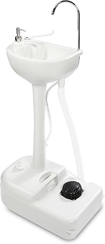 Hike Crew Fregadero portátil de campamento con bomba de pie para exteriores, lavabo plegable a mano con tanque de agua de 5 galones (19 litros),