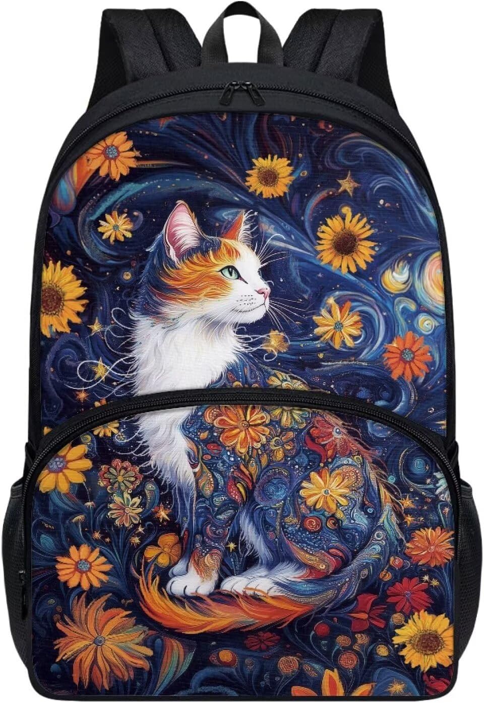 Cat Sunflower Starry Sky Pattern Kids Backpack for Boys Girls Elementary Students Bookbag Middle School Bag Lightweight Children Travel Bag Backpacks Laptop Bag