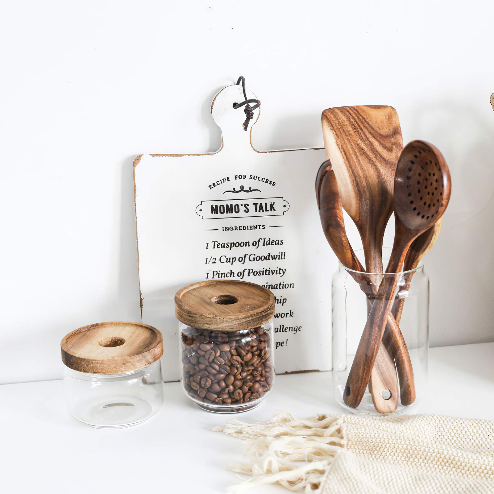 Küchenhelfer-Set aus Holz, antihaftbeschichtet, Spatel, Löffel, Sieb, Salatgabel, Naturholz, Kochutensilien, 8 Stück