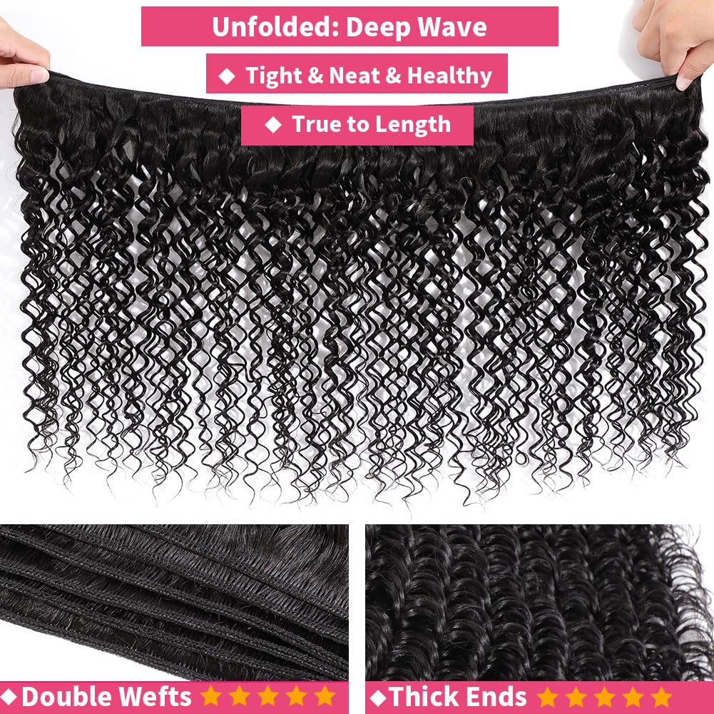 Deep Wave Human Hair Bundles 12A Grade 100% Unprocessed Indian Virgin Hair Amazon.com : 12A Deep Wave 4 Bundles Human Hair 100  main image 2