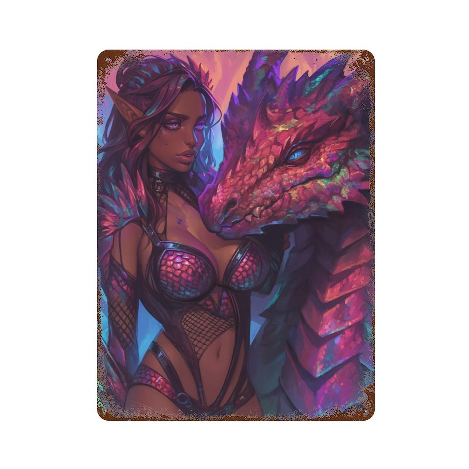 Decorative Tin Sign with Fantasy Dragon Artwork-3 Design 15.7"x11.8", for Farmhouse, Kitchen And Entryway Decor, Old School Wall Decor