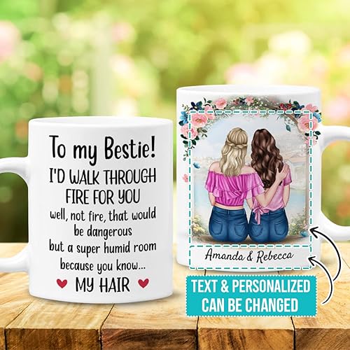 Miniatura 2 de Wassmin Bff Gifts for Women Pesonalized Best Friend Mug 11oz 12oz Walk Through Fire For You Bestie, taza de café, cumpleaños, amistad, Navidad,