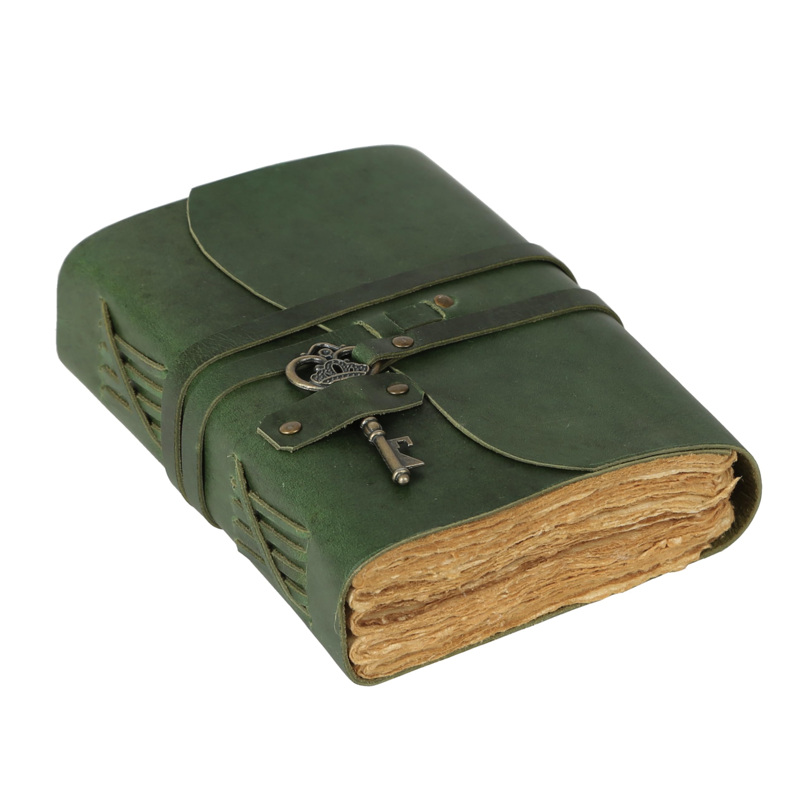 TUZECH Cuaderno encuadernado en cuero hecho a mano con cuaderno de bocetos con borde descolorido para hombres y mujeres, diario de viaje y blocs de escritura (7x5 pulgadas, verde)