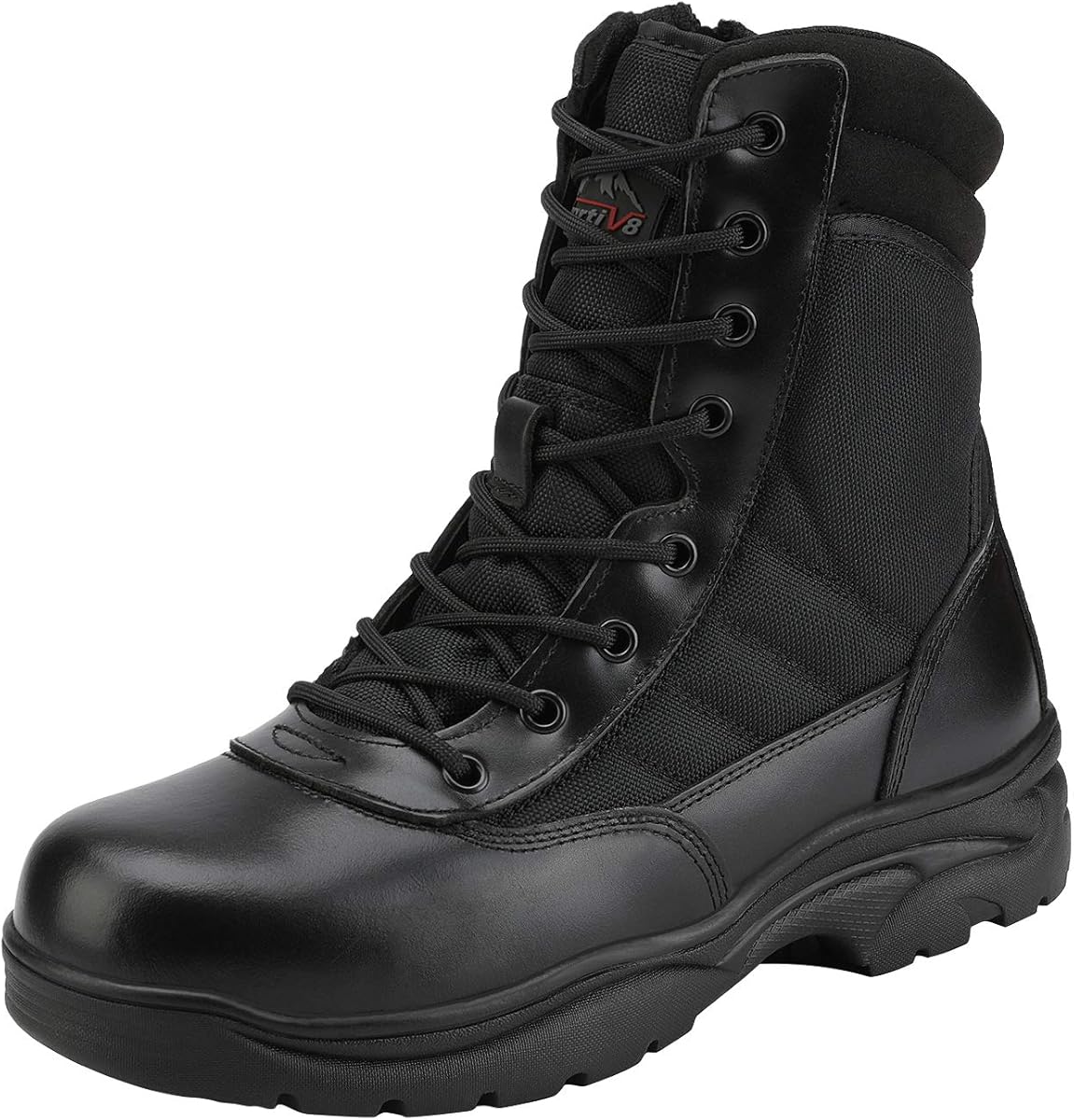 NORTIV 8 Men's Military Tactical Work Boots Side Zipper Leather Motorcycle Combat Boots Trooper