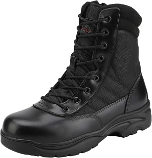 NORTIV 8 Men's Side Zipper Tactical Work Boots - Leather Military Combat Boots for Hiking & Outdoor