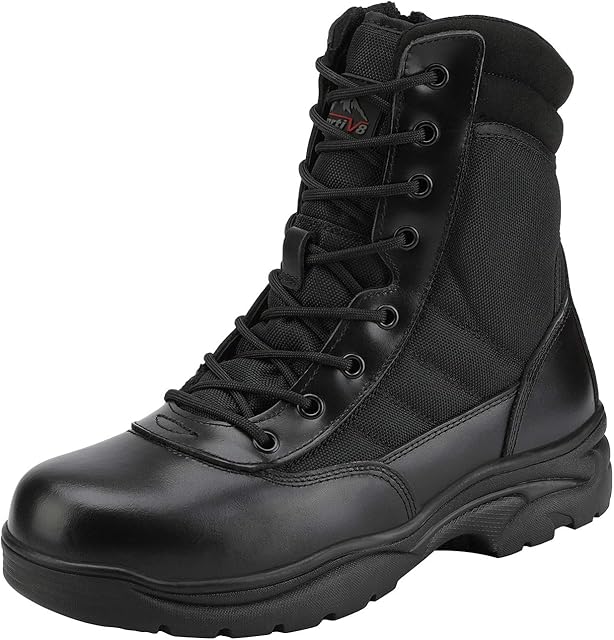 NORTIV 8 Men's Work Boots Leather Motorcycle Combat Boots