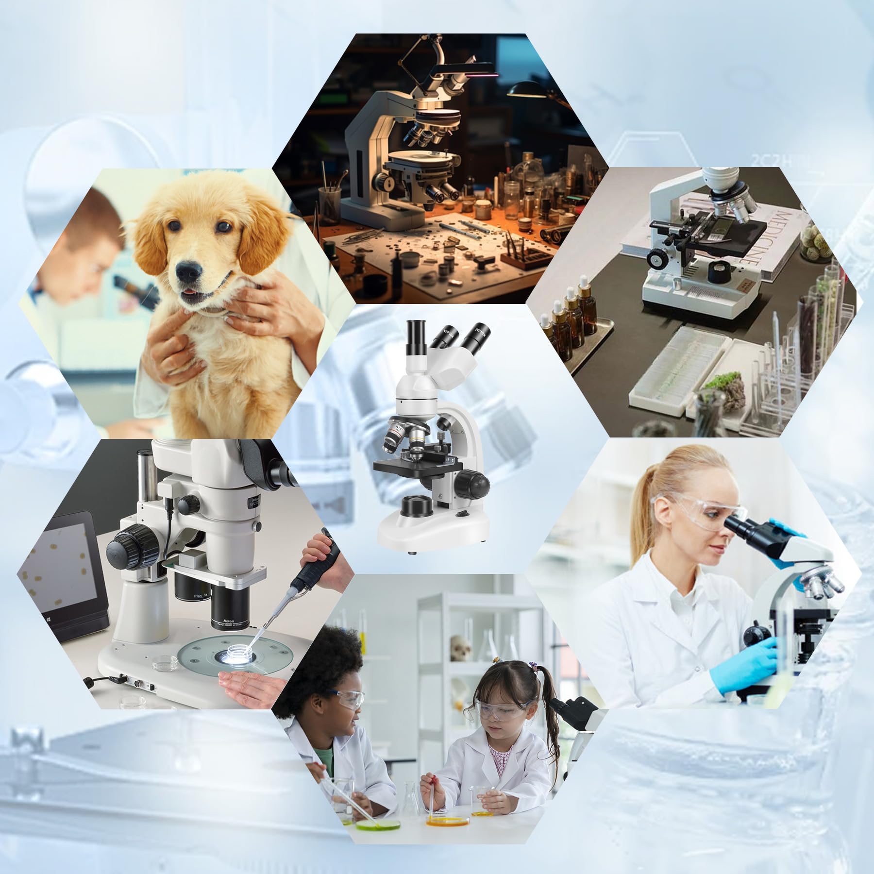 Microscope Trinoculaire Composé avec Oculaire Électronique, Agrandissement 40X à 5000X Microscope Professionnel pour Adultes, Inclut Oculaires WF10X et WF25X, Platine Mécanique et 30 Lames Préparées