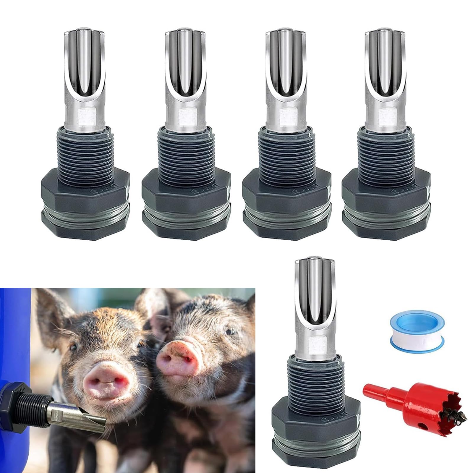 Lot de 5 tétons pour alimentation automatique en eau dans les porcheries et les petites fermes