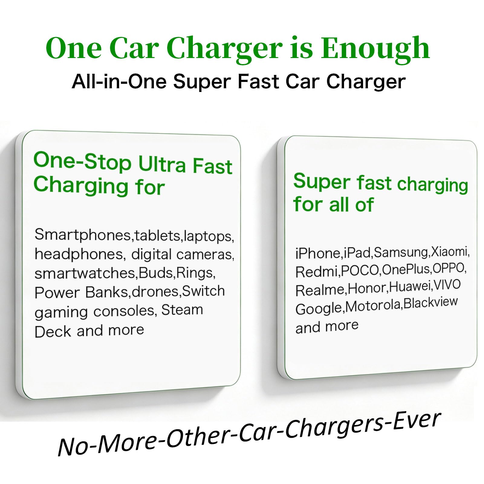 Cargador de coche todo en uno para OnePlus, Oppo, Realme, Samsung, iPhone, Xiaomi, Redmi y Poco, para smartphones, tabletas, ordenadores portátiles y relojes inteligentes (añadir cable de 2 m)