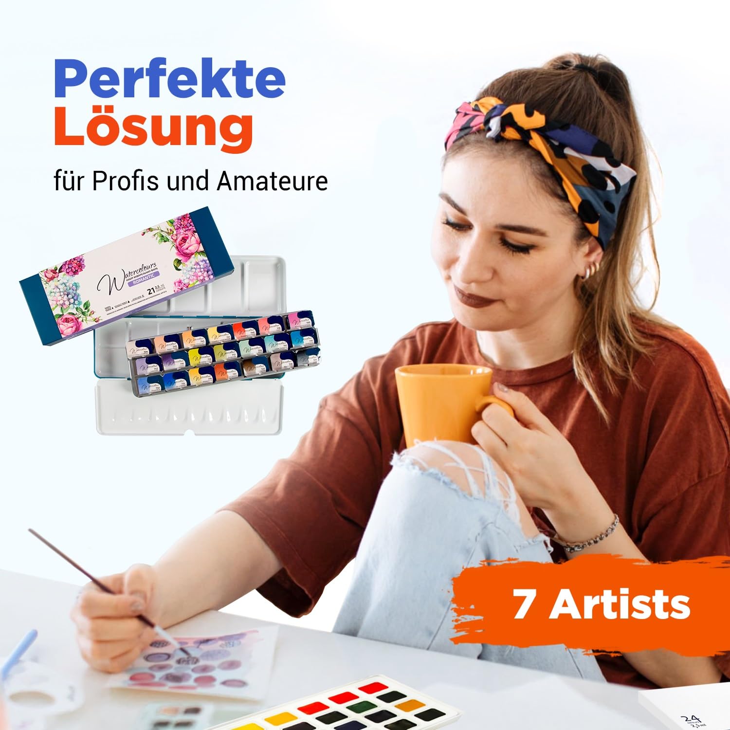 Farby Akwarelowe 7 Artists Zestaw Farb Akwarelowych Romantic 21 Kolorów | Paleta Akwareli | Malarstwo Akwarelowe Dla Dorosłych | Pudełko z Akwarelą | Pole Akwarela | Paleta Farb Akwarelowych