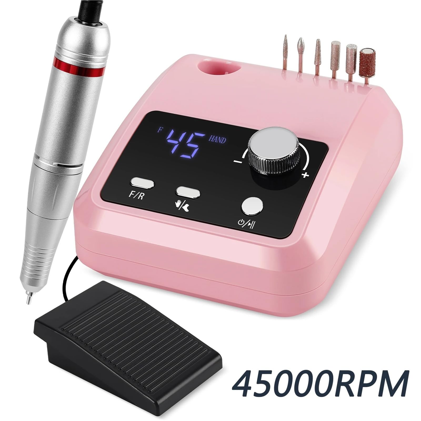 Elektrisches Nagelbohrer-Set mit 45.000 U/min for Acryl-, Gel- und Dip-Puder-Nägel, professionelle Nagelfeilenmaschine for Maniküre Pediküre(White)