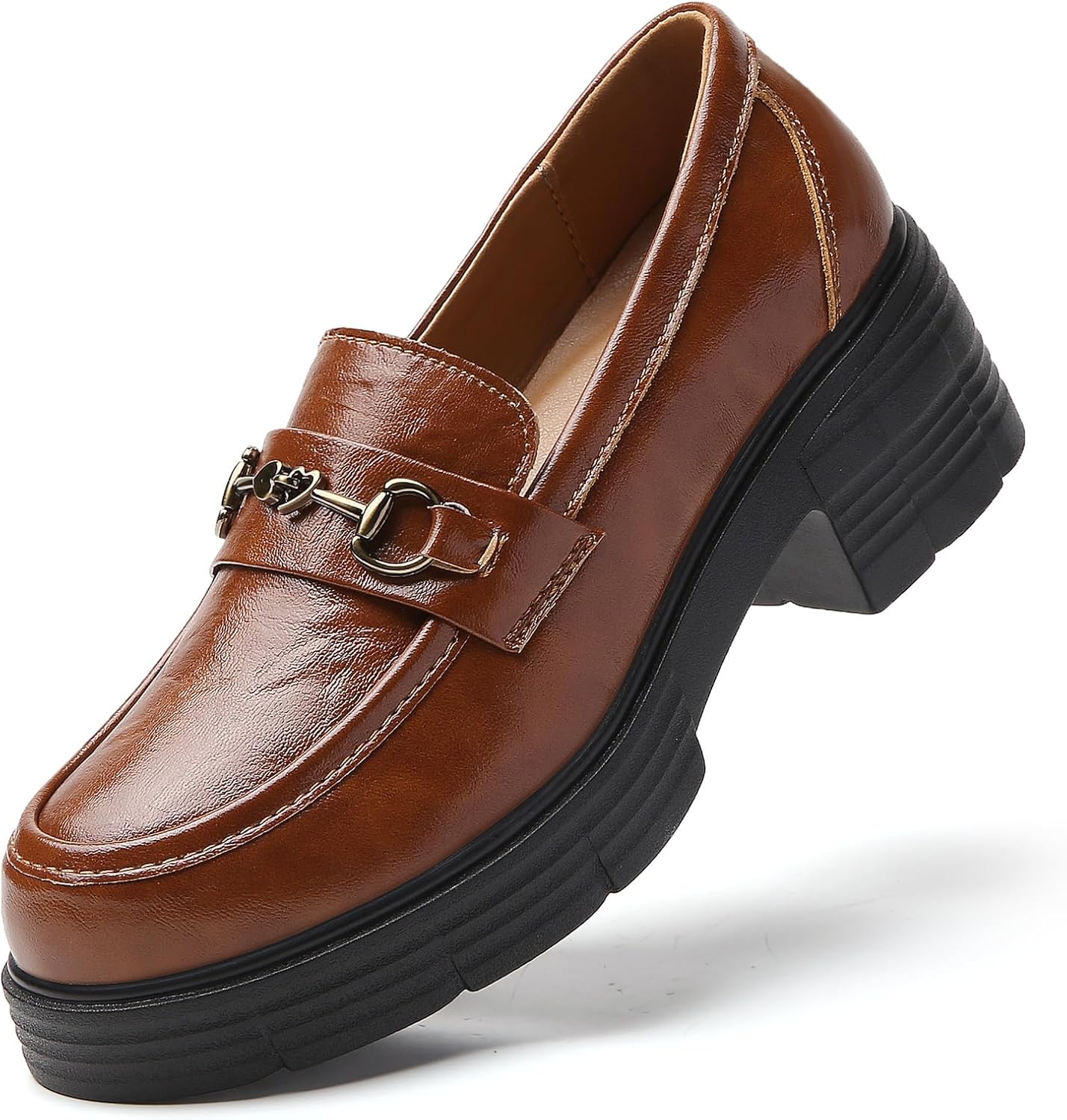 Loafers for Women Penny Platform Loafers Slip-ons Chunky Heel Shoes Comfortable Bus...