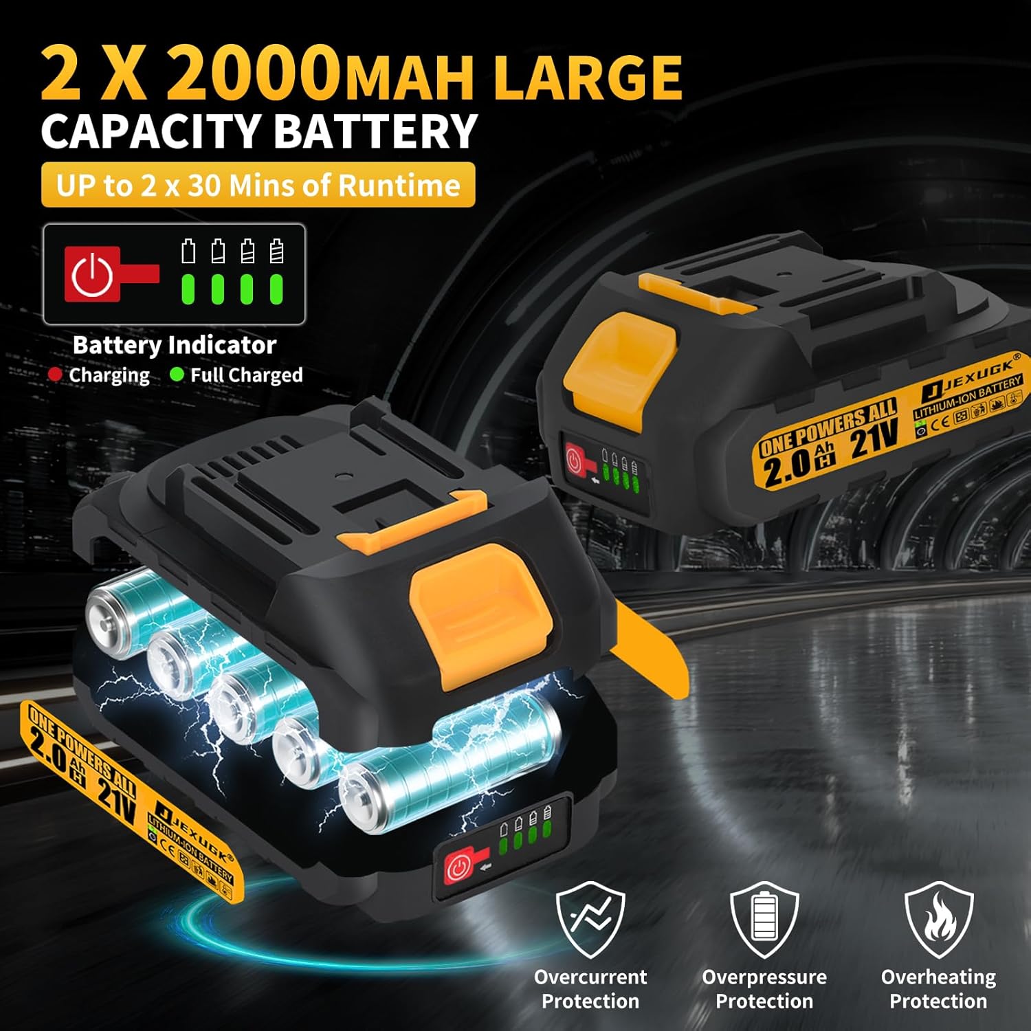 120Nm Cordless Ratchet Wrench, 3/8" 89 FT-LBS Brushless Ratchet Set with 2 x 2.0A Battery, 21V Electric Matraca Electrica with Variable Speed 7Sockets,1/4" Adapter,1/2" Adapter,3" Extension Bar - Image 3