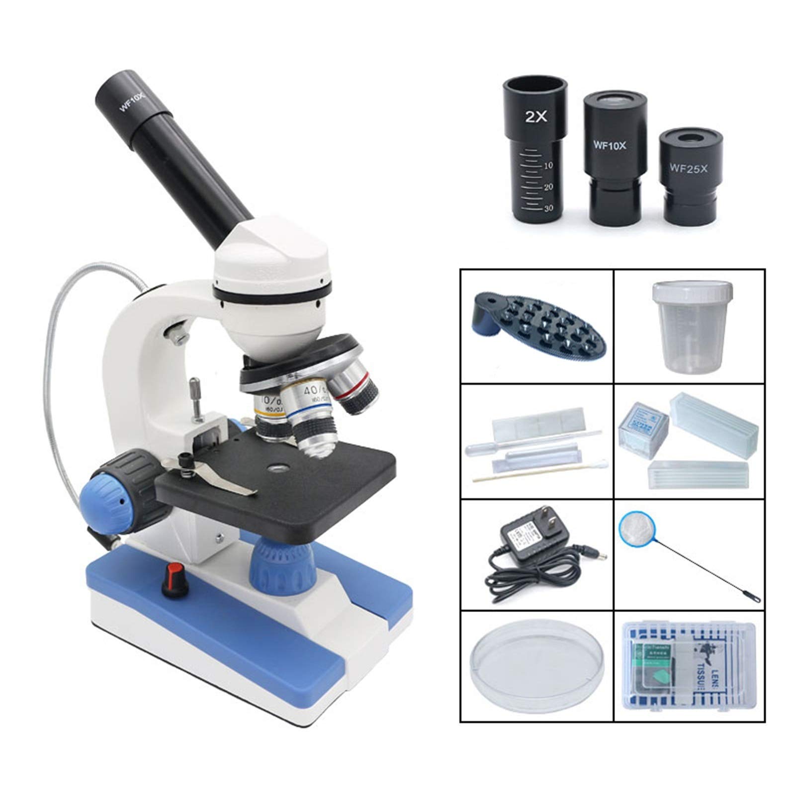 Mikroskop cyfrowy, Mikroskop biologiczny, Mikroskop monokularny 2000X 360 Rotatowalna głowica LED USB i regulowany dolny podświetlony