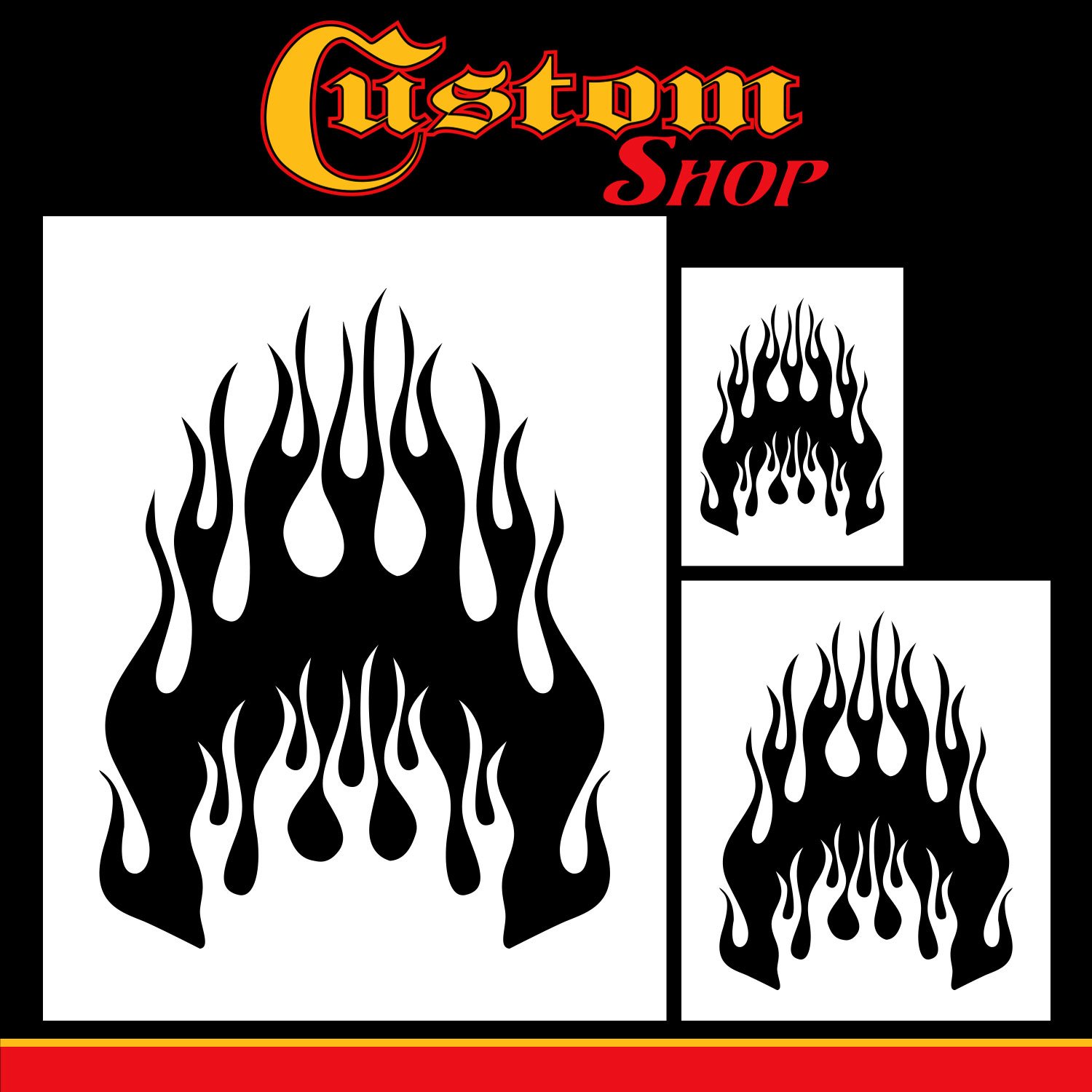 Custom Shop Airbrush Flame Licks Stencil Set (Flame Licks Design #1 in 3 Scale Sizes) - Laser Cut Reusable Templates - Auto, Motorcycle Graphic Art