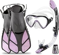Seavenger Aviator Snorkel Set with Mask, Dry-Top Snorkel, Short Fins & Gear Bag - Kids & Adults Travel Kit