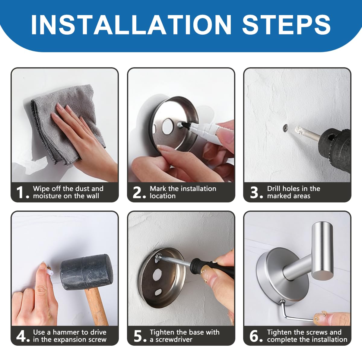 Drenky Colgadores Cuelga Toallas Plata 2 Piezas Gancho Toalla Baño Acero Inoxidable 304 Para Toallas, Abrigos, Batas Y Ropa, Gancho Toalla Para Cocina Y Baño