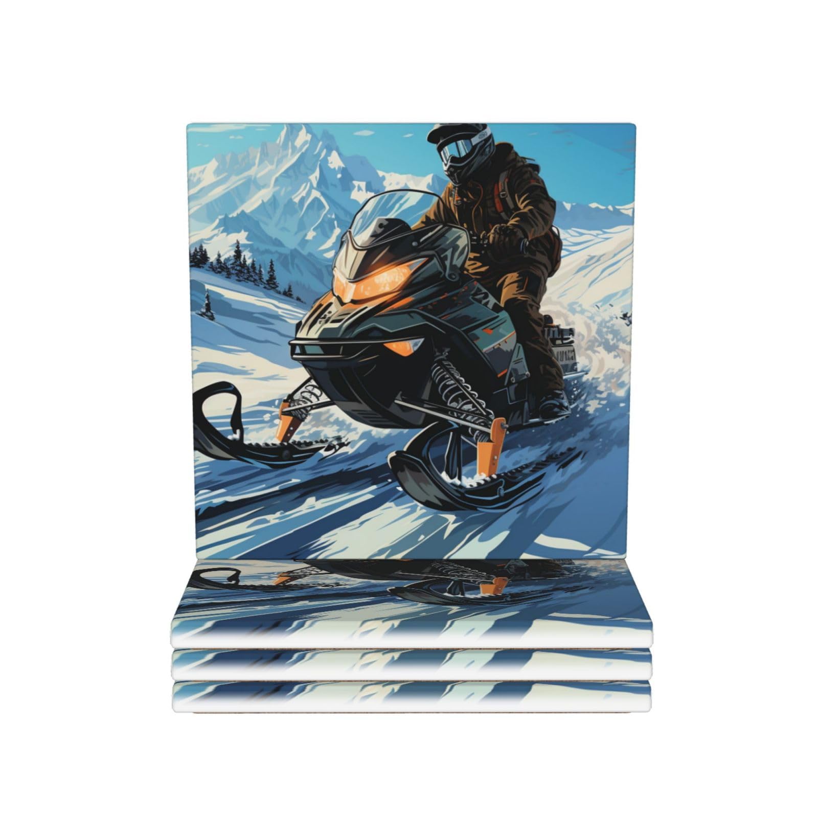 Drink Coasters Set of 4 Ceramic Coaster Snowmobile Coasters for Drinks Cups Mugs Mat Pads Absorbent Non-Slip Decorative Cup Coaster for Coffee Table Kitchen Bar Home Decor