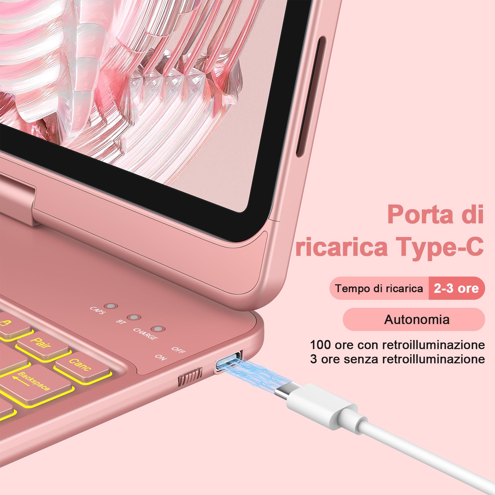 KBCASE Tastiera per iPad 10 Generazione /A16 11 Generation (11/10.9 pollici, 2025/2022),Rotazione 360 Cover con Bluetooth Tastiera Touchpad per iPad 10/11Gen con 7 Colori Illuminato,Italiano QWERTY