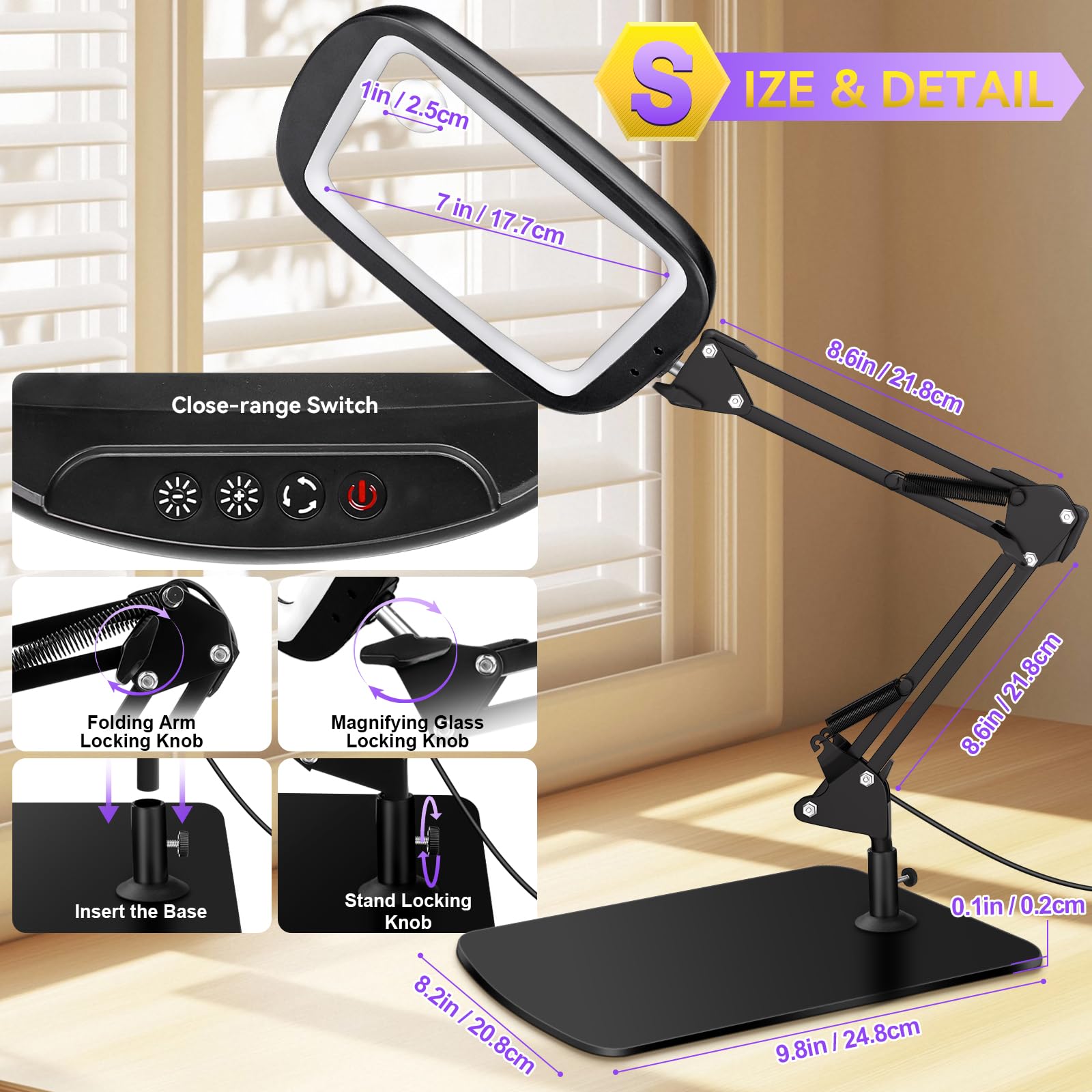 Loupe avec Lumière 60 LED 5 Modes de Couleur Mains Libres pour Lecture, Artisanat