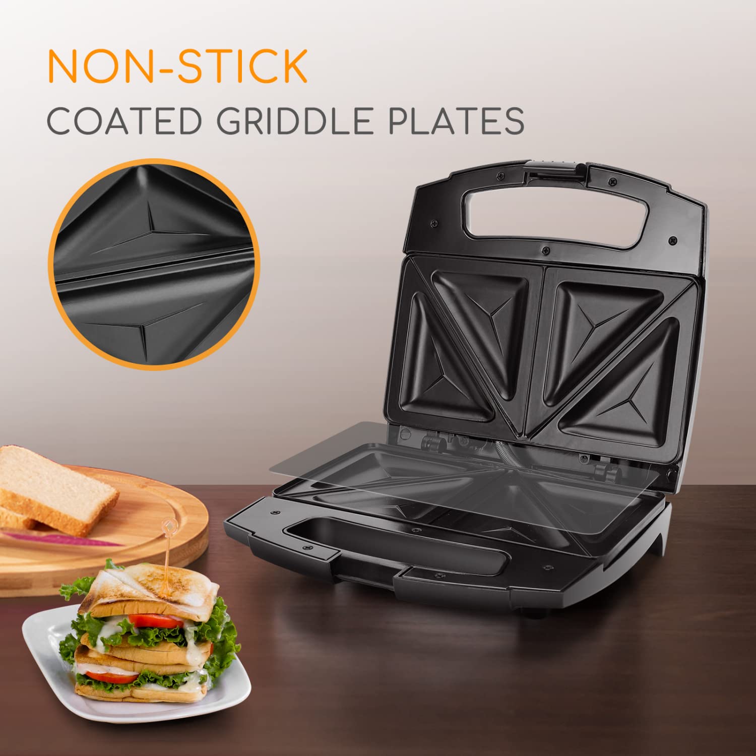 Buy Aigostar Sandwich Toaster Toastie Maker, 2 Slice Panini Press with