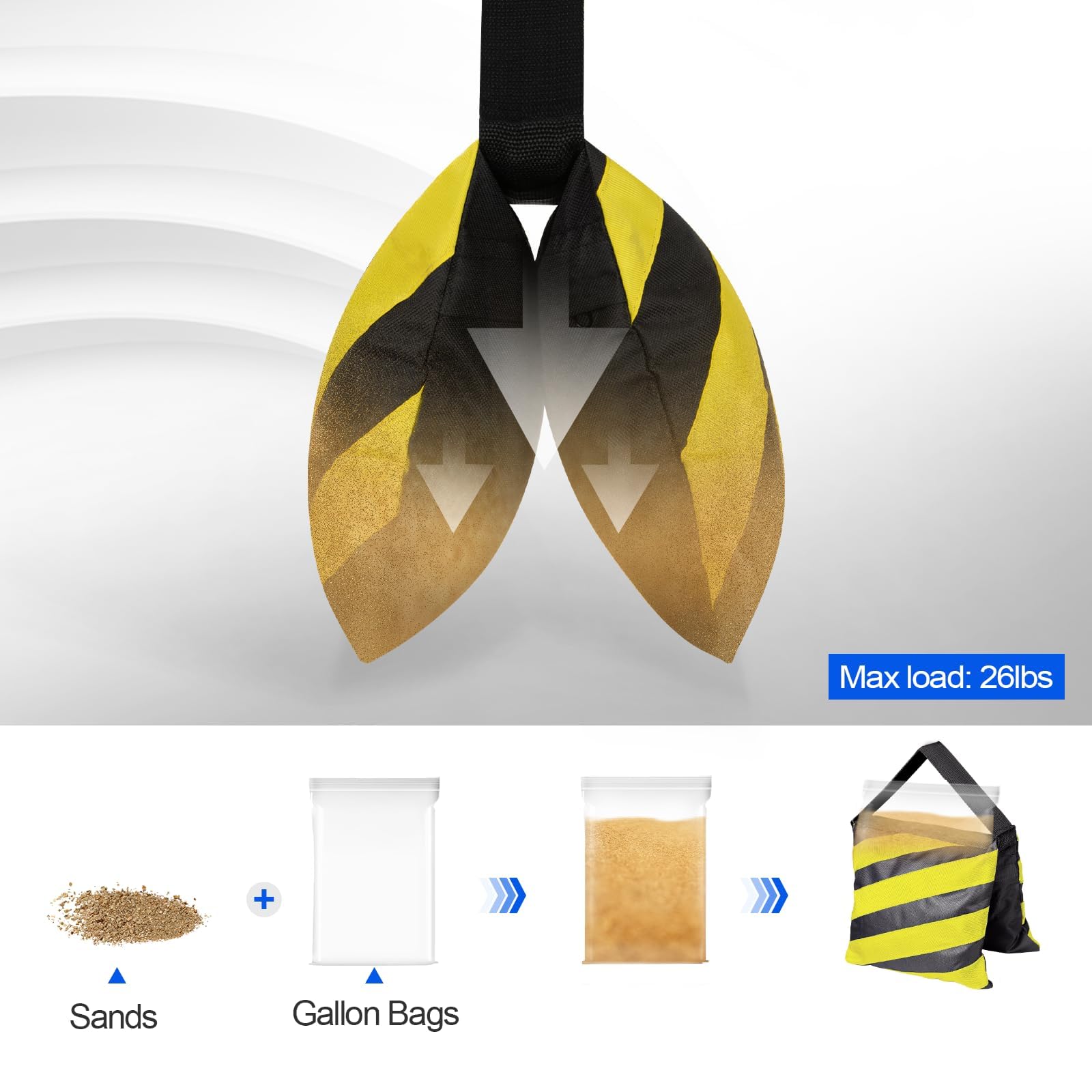 EMART 4 Pcs Borsa di Sabbia Resistente per Studio Fotografico e Video, Treppiedi, Giardino - Giallo e Nero